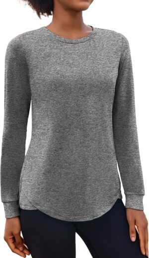 PINSPARK Long Sleeve Workout Tops for Women Crewneck Yoga Shirts Lightweight Athletic Gym Running Sport Casual T-Shirt