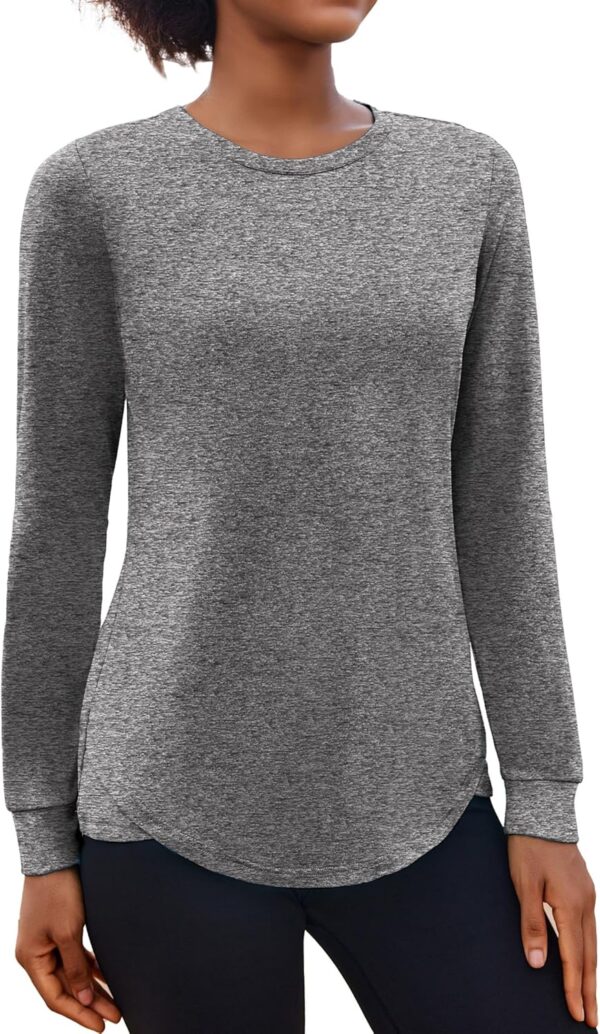 PINSPARK Long Sleeve Workout Tops for Women Crewneck Yoga Shirts Lightweight Athletic Gym Running Sport Casual T-Shirt