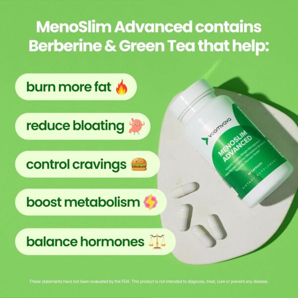 VoomVaya MenoSlim Advanced Menopause Weight Loss for Women - Menopause & Perimenopause Supplements for Women - Estrogen Supplement & Menopause Relief for Hot Flashes, Bloating, Energy - 60 Capsules