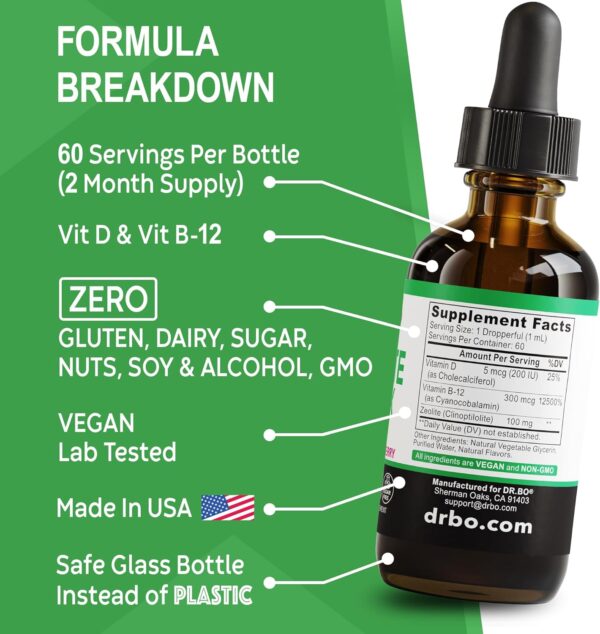Zeolite Detox for Kids Liquid Drops - Advanced Clinoptilolite with Pure Vitamins B12 & D - Kids Gentle Body Daily Cleanse Focus & Speech Extra Clinoptilolite Zeolite Drops Detox Cleanse Supplement 2oz