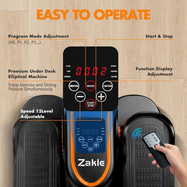 Zakle Under Desk Elliptical Machine, Ellipse Leg Exerciser w/Remote Control & 12 Adjustable Speeds, Noiseless Ellipse Leg Exerciser, Fully Assembled Elliptical Training Machine