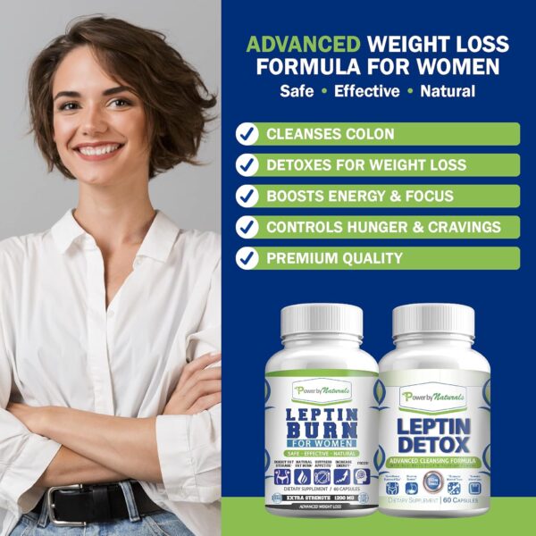 Power By Naturals Leptin Detox & Leptin Burn Supplements | Natural Weight Loss, Appetite Suppressant, Metabolism Booster & Digestive Support | Thermogenic Fat Burner | 60 Count