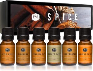 P&J Trading Spice Set of 6 Premium Grade Fragrance Oils - Cinnamon, Harvest Spice, Apple Cider, Coffee Cake, Gingerbread, Pumpkin Pie - 10ml