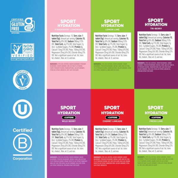 Nuun Sport + Caffeine Electrolyte Tablets – Dissolvable in Water, Variety Pack | 5 Essential Electrolytes for Hydration | 1g Sugar Drink Mix | Vegan, Non-GMO | 6 Pack (60 Total Servings)