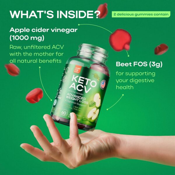 Advanced Keto ACV Gummies for Weight Loss 1000 Mg - ACV Gummies for Digestion, Metabolism, Detox - Apple Cider Vinegar, Beet FOS Fiber - Keto Supplement Kelly Clarkson for Men and Women - Sugar Free