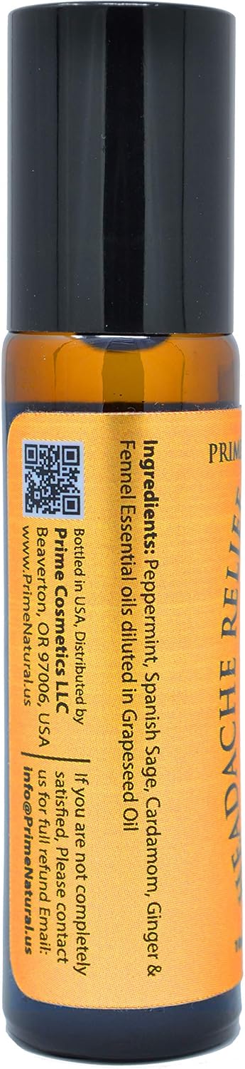 Headache Relief Essential Oil Roll On 10ml, Pre-Diluted, Ready to Use Roller for Migraine, Tension, Calming, Soothing, Grounding, Sore Muscles, Sprain & Sleep