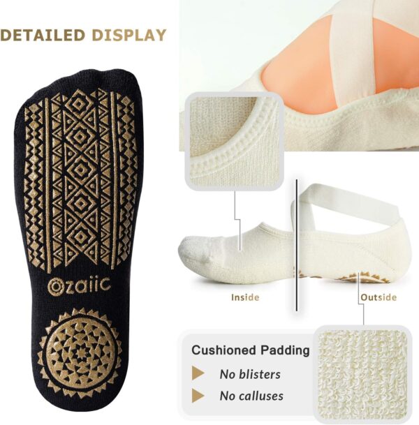 Ozaiic Yoga Socks for Women Non-Slip Grips & Straps, Ideal for Pilates, Pure Barre, Ballet, Dance, Barefoot Workout
