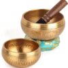 2-Pack Tibetan Singing Bowls Set - 100% Handmade in Nepal, Sound Bowl Meditation Set for Yoga, Chakra Healing, Meditation Gifts, Unique Gifts for Women (Blue, 3.15 + 4 inch)