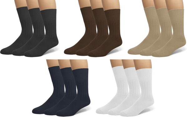 EMEM Apparel Men's Diabetic Dress Crew Cotton Socks | Non-Binding Loose Top | Seamless Toe | 3-Pair | Big and Tall Available