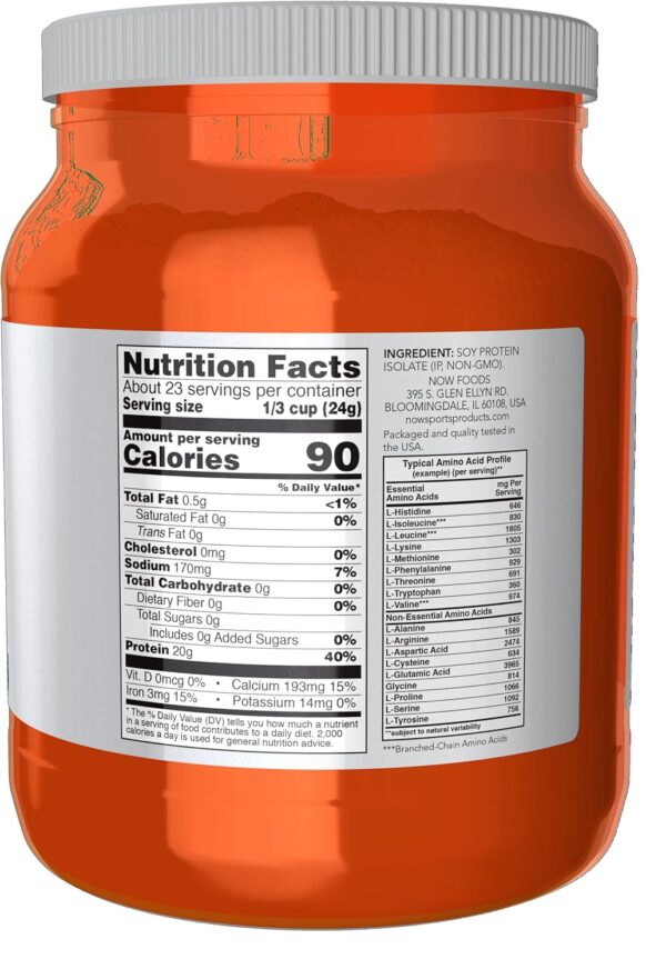 NOW Foods Sports Nutrition, Soy Protein Isolate 20 G, 0 Carbs, Unflavored Powder, 1.2-Pound