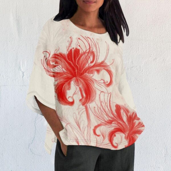 Linen Shirt for Women Crew Neck 3/4 Sleeve Tunic Blouses Casual Loose Fall T-Shirt Tops for Ladies Summer S-5XL