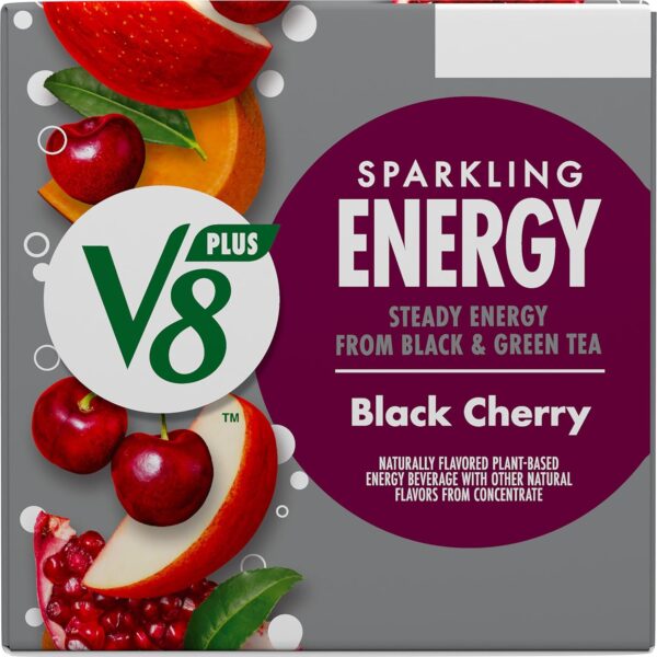 V8 +SPARKLING ENERGY Black Cherry Energy Drink, Made with Real Vegetable and Fruit Juices, 11.5 FL OZ Can 4 Count (Pack of 6)