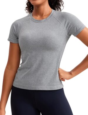 CRZ YOGA Seamless Short Sleeve Shirts for Women Breathable Running Workout Tops Athletic Gym Yoga Basic T-Shirts