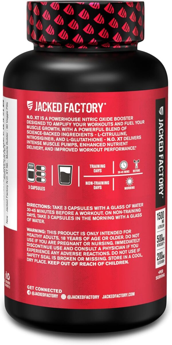 Jacked Factory N.O. XT Nitric Oxide Supplements for Men w/Nitrosigine L Arginine L Citrulline Supplement for Muscle Pumps & Vascularity - Pre Workout Nitric Oxide Booster & Muscle Builder - 90 Caps