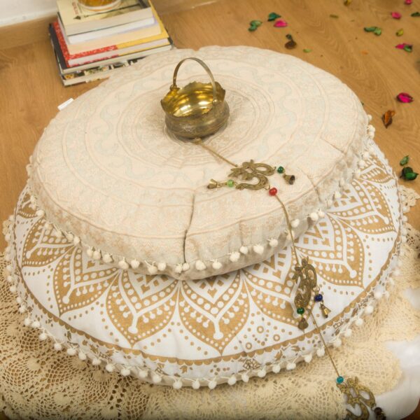 Mandala Life ART Bohemian Yoga Décor Floor Cushion Cover - Insert NOT Included - Round Mediation Pillow Case - Hand Printed Organic Cotton Pouf