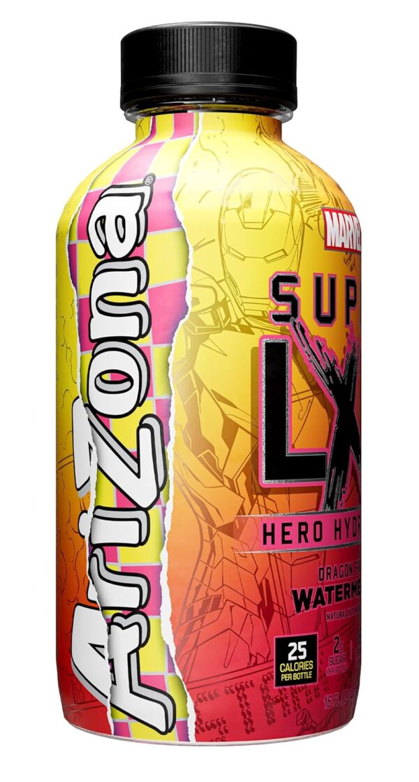 AriZona x Marvel Super LXR Hero Hydration - Dragon Fruit Watermelon - 16oz (Pack of 12) – Low Sugar Sports Drink, Perfect for Athletes - Thirst Quencher