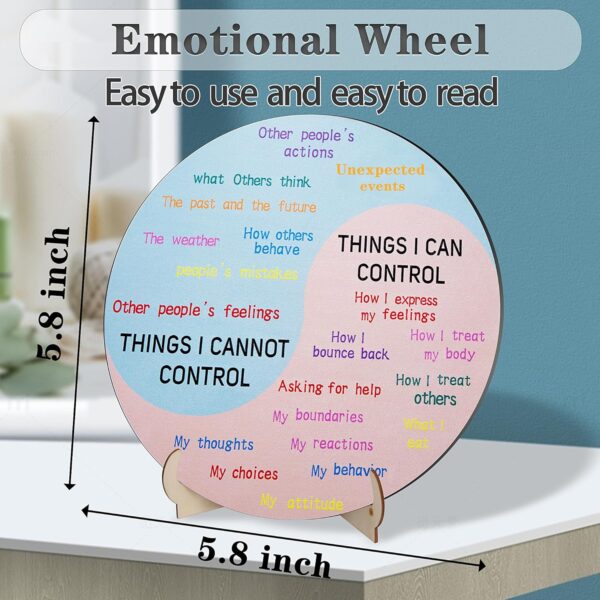 Feelings Wheel Therapy Office Decor, 5.8 Inches Diameter Double Sided Mental Health Decor Emotion Wheel with Stand, Wooden Coping Wheel Chart Gifts for School, Therapy Office, 2025 Upgrade
