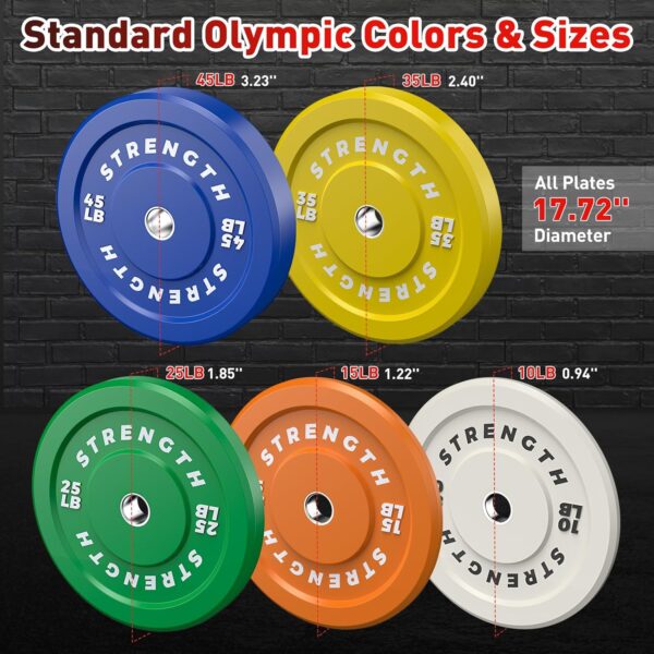 Color Olympic Bumper Plates - Elastic and Tough Rubber Weights Plate with Metal Insert, 2-Inch Universal Fit, Ideal for Strength Training and Fitness Workouts