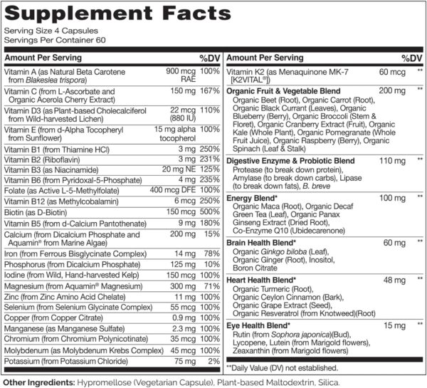 NATURELO Whole Food Multivitamin for Women - with Vitamins, Minerals, & Organic Extracts - Supplement for Energy and Heart Health - Non GMO - 240 Vegan Capsules