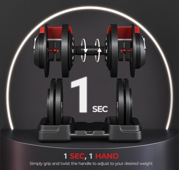 Yaheetech Adjustable Dumbbell Set 28/40/52.5/90LBS Adjustable Dumbbells Fast Adjust Dumbbell Weight Set with Anti-Slip Handle and Tray for Men/Women Home Gym Strength Training Equipment Single/Pair