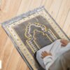 TB Islamic Prayer Rug Soft Velvet Muslim Mat Unique Arabic Turkish African Embroidered Design Prayer Bead Daily Salah Prayer Meditation Ramadan Eid Gift for Women Men Kids (Dark Gray)