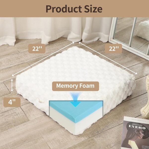 22 inches Meditation Floor Pillow, Square Large Floor Cushions for Adults, Thick Memory Foam Seat Cushions for Yoga, Living Room, Sofa, Tatami, Cream
