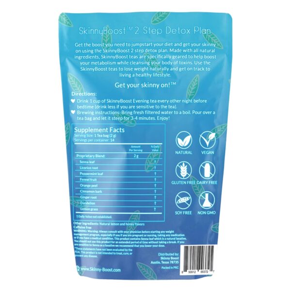 Skinny Boost Evening Detox Tea-14 Tea Bags Total, Supports Detox and Cleanse, Reduce Bloating, 100% All Natural, Vegan, Non GMO