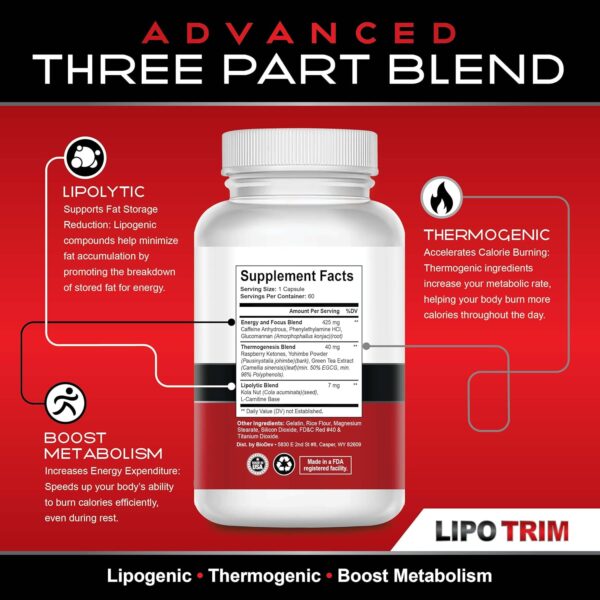 Lipo Trim- Advanced Lipogenic Thermogenic Diet Pills – Boost Energy, Enhance Focus, and Accelerate Fat Loss- 60 Fast Acting Appetite Suppressant Capsules