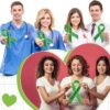 Qilery 100 Pcs Large Green Ribbon Cutouts with 2 Pcs Marker Pens Paper Mental Health Awareness Cutouts Mental Health Month Items for Charity Fundraiser Support Supplies
