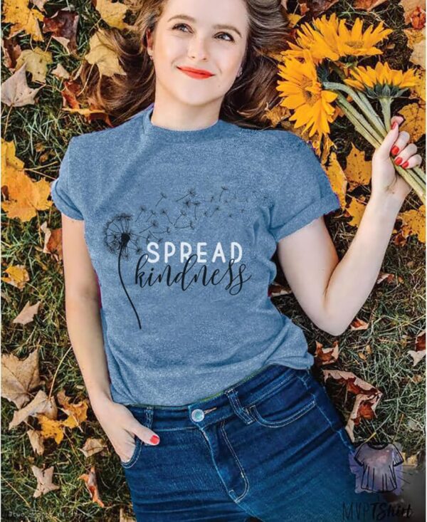 Women's Summer Spread Kindness T Shirts for Women Dandelion Graphic Loose Tees Crew Neck Short Sleeve Casual Printed Cute Top