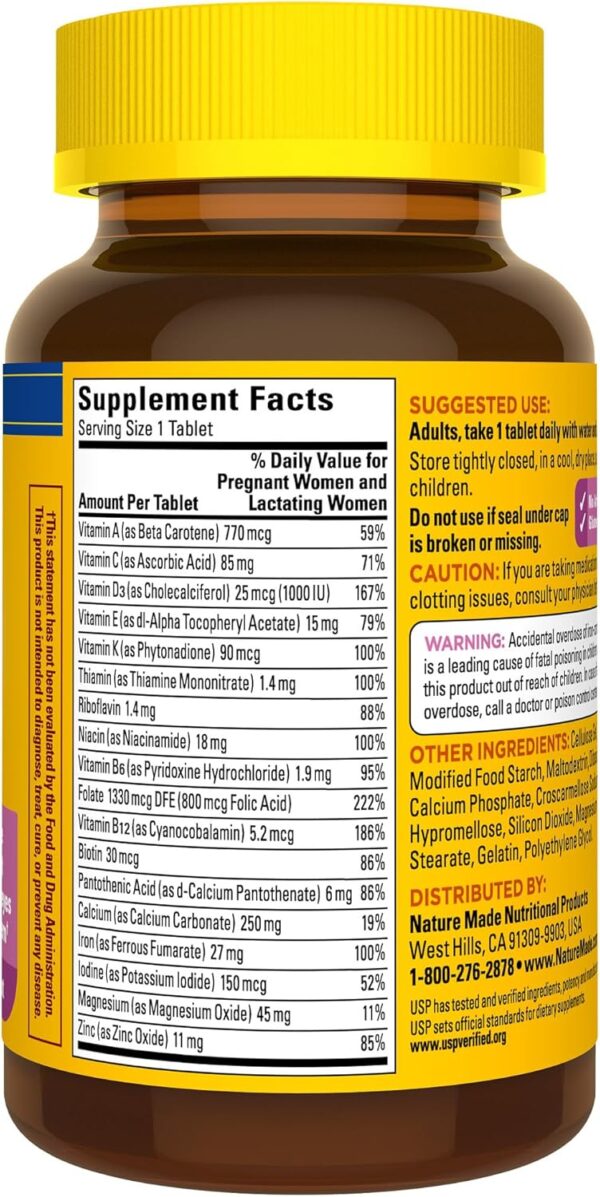 Nature Made Prenatal Multivitamin with Folic Acid, Prenatal Vitamin and Mineral Supplement for Daily Nutritional Support, 90 Tablets, 90 Day Supply