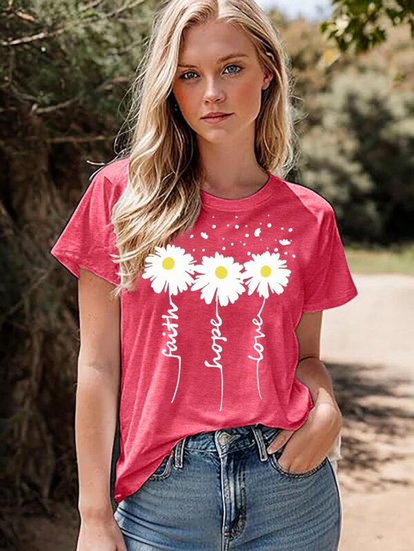 Womens Graphic T Shirts: Christian Shirts Daisy Print Short Sleeve Ladies T-Shirts Faith Hope Love Tee