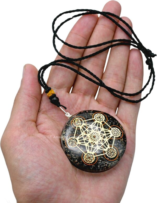 Amazing Gemstone Orgone Pendant with Black Tourmaline Crystal and Chakra Metatron Cube - Natural Healing Pendant Necklace for Women Men
