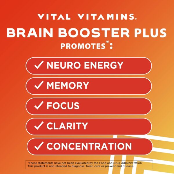 Vital Vitamins Nootropic Brain Supplement Plus - for Memory, Focus, Concentration, Neuro Energy, Clarity - with Lion's Mane Mushrooms - 60 Capsules