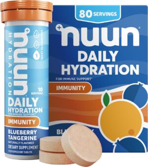 Nuun Hydration Immunity Electrolyte Tablets With 200mg Vitamin C, Blueberry Tangerine, 5 Essential Electrolytes for Hydration, Ginger & Turmeric, Vegan, Non-GMO, 8 Pack (80 Servings)