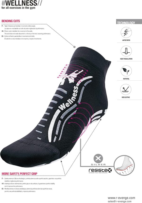 Technical Non-Slip Gym Socks for Fitness Pilates Yoga Classic Wellness Black Silver