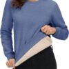 MAGCOMSEN Women's Sherpa Lined Sweatshirts Thermal Casual Crewneck Fleece Pullover Winter Warm Thick Long Sleeve Tops