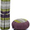 Leewadee Meditation Cushion Set – 1 Round Zafu Meditation Pillow and 1 Square Roll-Up Zabuton Meditation Mat, Pillows Bundle Filled with Kapok