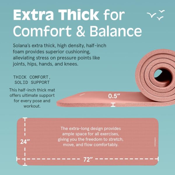 Retrospec Solana Yoga Mat 1/2" Thick w/Nylon Strap for Men & Women - Non Slip Exercise Mat for Yoga, Pilates, Stretching, Floor & Fitness Workouts
