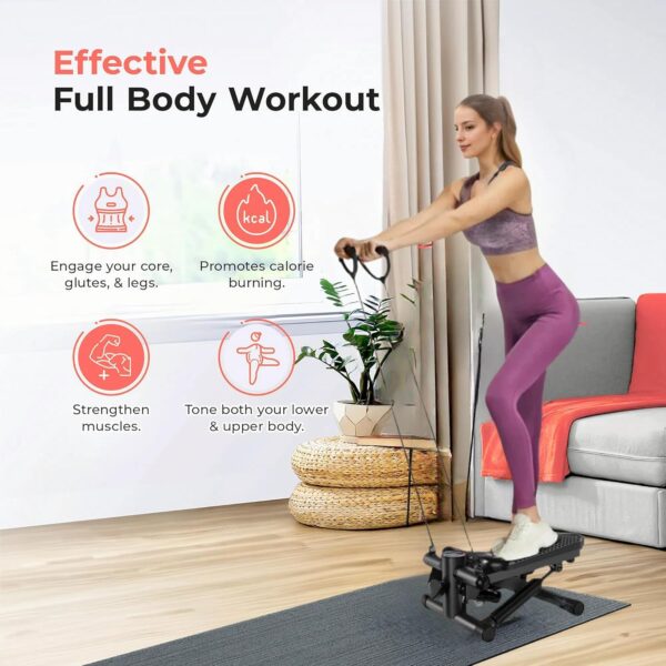 Steppers for Exercise at Home, Mini Stair Stepper with Resistance Bands Workout Equipment Up to 300LBS Loading Capacity, Hydraulic Fitness Stepper with LCD Monitor, Dark Gray