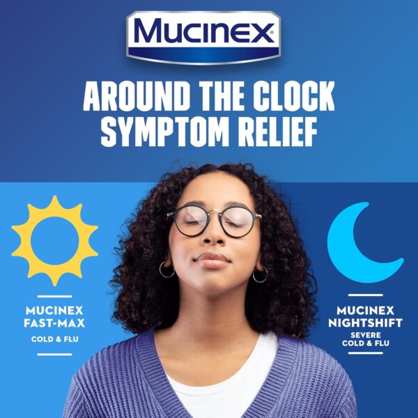 Mucinex Fast-Max Cold and Flu & Nightshift Severe Cold and Flu Medicine for Adults, Over-the-Counter Medication Combo Pack for Sore Throat Relief, Decongestant, Cough & Cold Medicines, 2 x 6 Fl Oz
