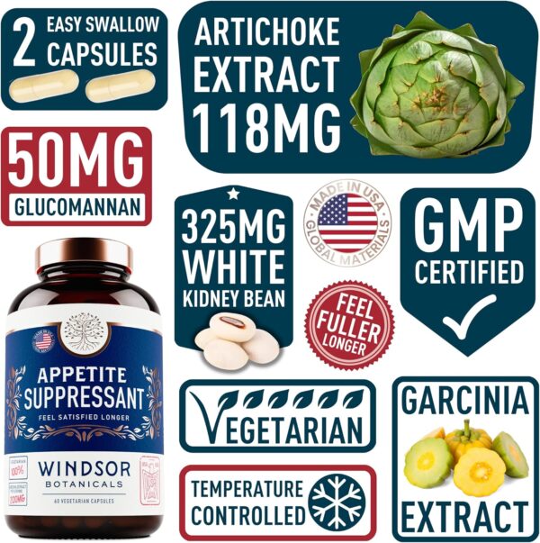 Appetite Suppressant for Weight Loss - Garcinia Cambogia, Glucomannan Appetite Control Supplements and Metabolism Booster for WeightLoss - Lose Weight Fast for Women and Men - 60 Veggie Diet Pills