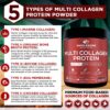 Multi Collagen Protein Powder Hydrolyzed (Type I II III V X) Grass-Fed All-in-One Super Bone Broth + Collagen Peptides - Premium Blend of Beef, Chicken, Wild Fish, Eggshell, 58 Servings, Unflavoured