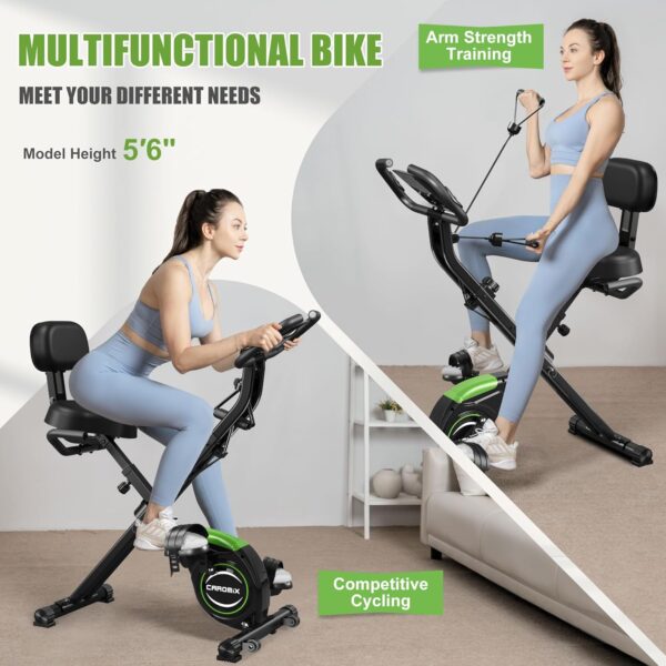 Caromix Folding Exercise Bike, 4 in 1 Stationary Magnetic Cycling Bicycle Upright Indoor Cycling Bike for Home Workout 330LB Capacity