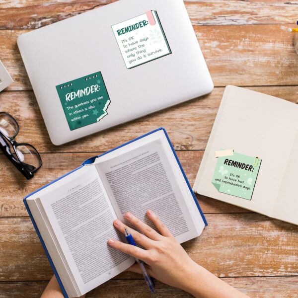 300 Pcs Mental Health Stickers Reminder Decals Laptop Water Bottle Positive Waterproof Stickers Psychology Affirmations Feelings Mental Health Decor for Adult(Green Series)