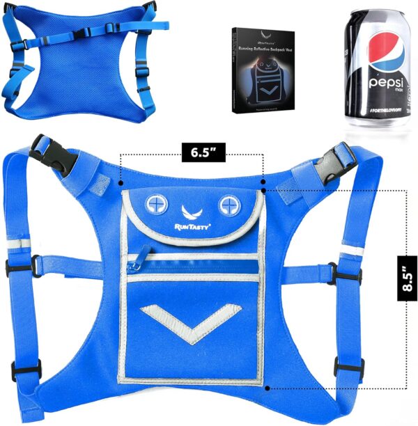 Blue Running Mini Backpack Vest for Men & Women – Reflective with 360° Hi-Viz, Holds Accessories, iPhone, Android, iPad Mini – Lightweight, Adjustable Gear for Fitness, Walking, Cycling, Hiking