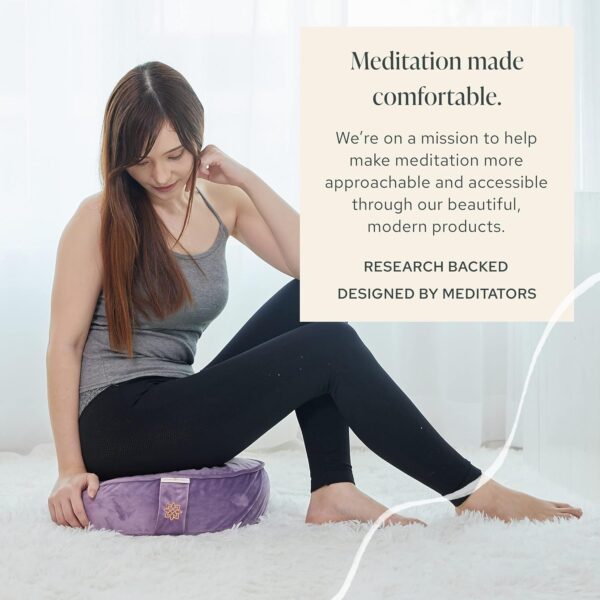 Mindful and Modern Velvet Meditation Cushion - Luxury Zafu Floor Pillow for Yoga - Large Buckwheat Meditation Pillow with Luxe Removable Cover in Six Colors