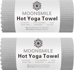 MOONSMILE 2 Pack Hot Yoga Towels for Hot Yoga Non Slip,Yoga Mats Towel Microfiber Super-Absorbent, Swim,Yoga Gear,Pilates,Yoga mat Cover