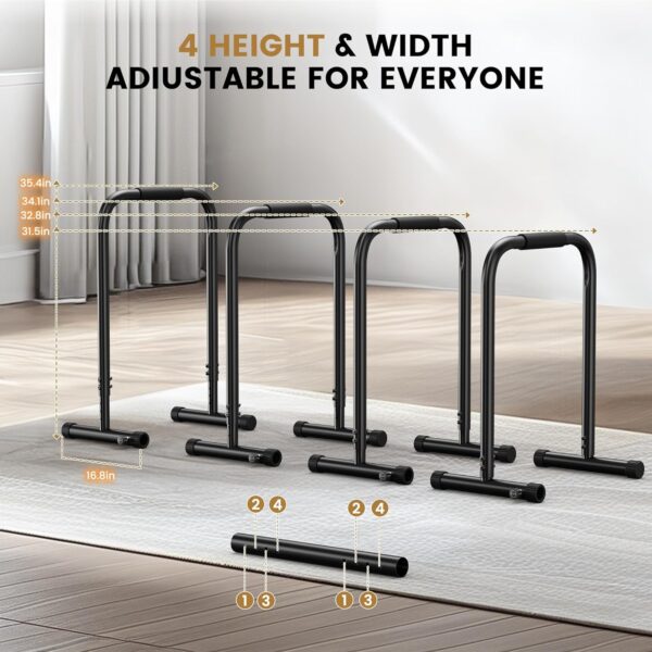 Sportsroyals Dip Bar, Adjustable Parallel Bars for Home Workout, Dip Station with (300/400/1200LBS) Loading Capacity
