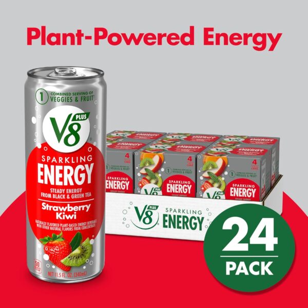 V8 +SPARKLING ENERGY Strawberry Kiwi Energy Drink, Made with Real Vegetable and Fruit Juices, 11.5 FL OZ Can (6 Packs of 4)
